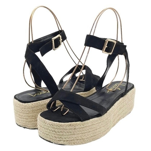 Lulus Cobi Black Faux Suede Espadrille Platform Sandals Size 8.5 Flatform Shoes - Picture 15 of 15